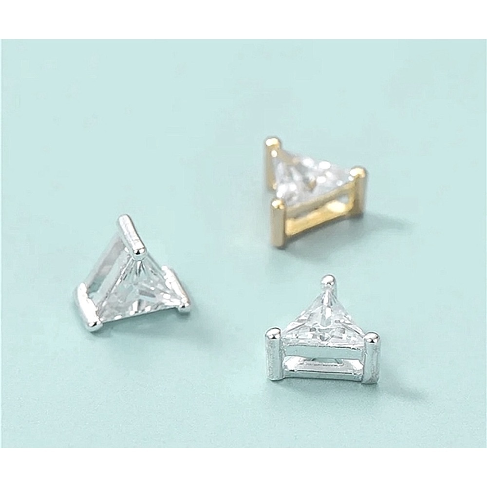 Trillion Cut Simulated Diamond, Gold Plated Silver Triangle Pendant,‎ 6.4mm